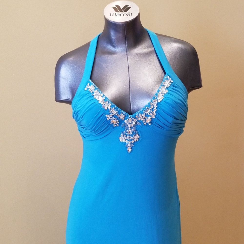 Morgan & Co Rhinestone Detail Open Back prom Dres  - Picture 2 of 8